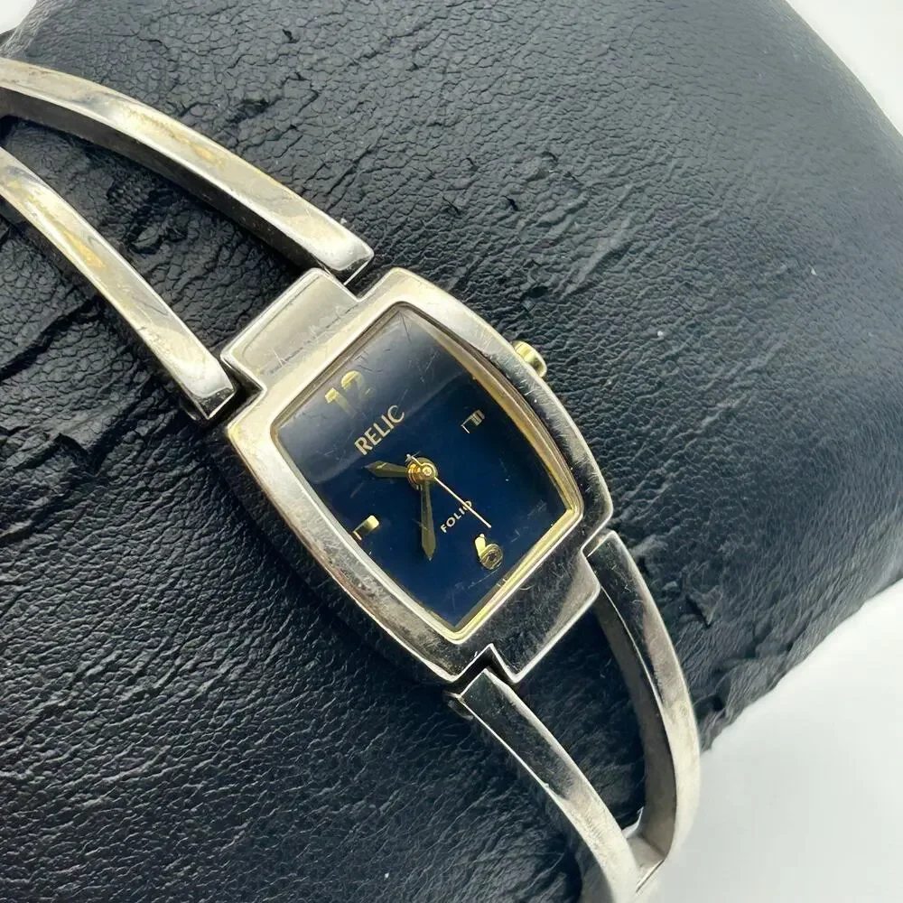 Relic Folio Silver-tone Black Dial St. Steel Women’s Fashion Watch New Battery